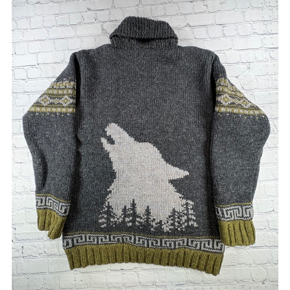 Lost Horizons Cardigan Mens L Gray Wolf Heavyweight Wool Full Zip Nepal - Picture 2 of 14